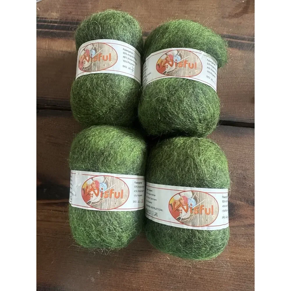 Angora mohair and wool cashmere yarn green lot of 4 NEW Knitting crafts